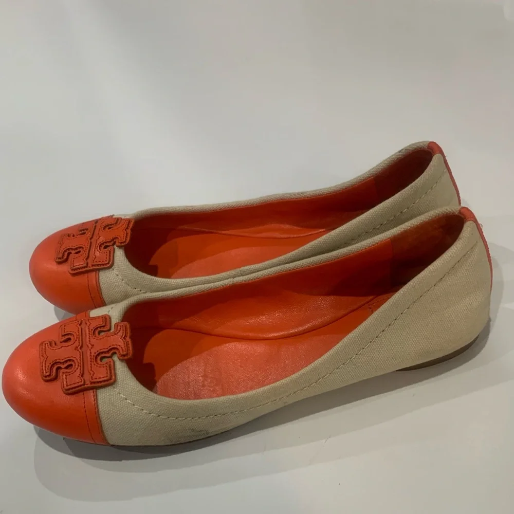 Tory Burch Women's  Cabrita color block Orange and Cream Loafers size 7.5